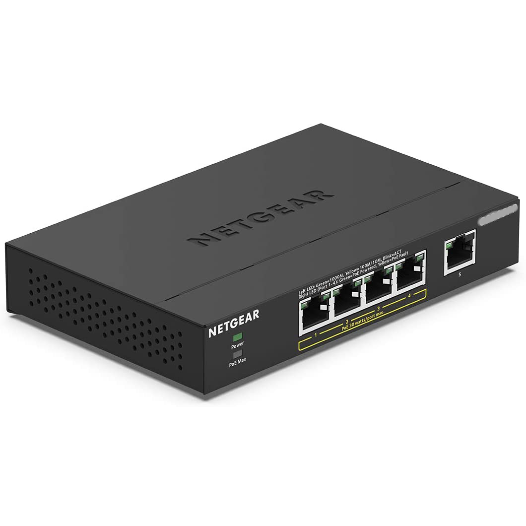 5-Port Gigabit Ethernet Unmanaged Switch w / POE+ Power - 4 Devices