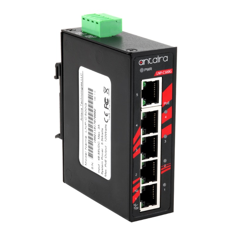 Din Rail Mount POE+ Switch and Power Supply Kit - Power 4 Devices pkg